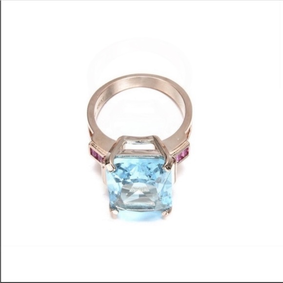 New Unisex Yellow Gold Plated Aquamarine Ring - Picture 2 of 5